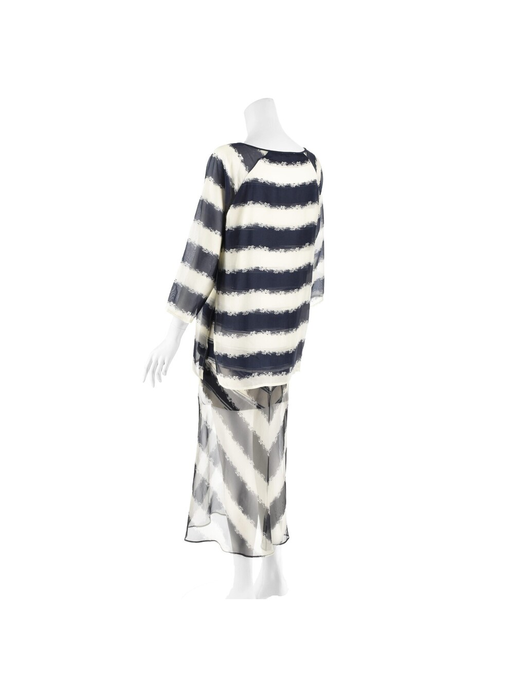 GIANFRANCO FERRÉ c.1999 Navy & White Striped Two-Piece Mini & Maxi Ensemble NWOT - Picture 6 of 13